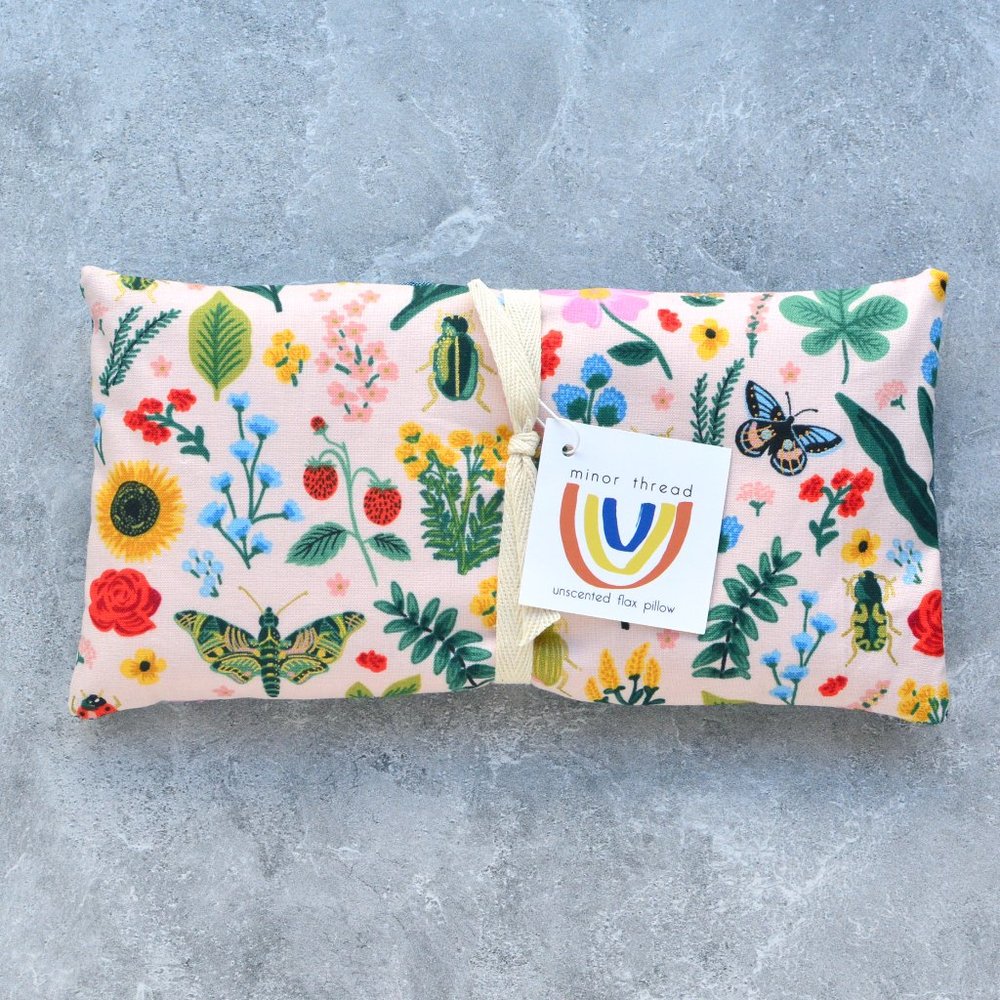 Weighted Eye Pillow Hot Cold Therapy Pack Pink Curio Metallic Floral Rifle Paper
